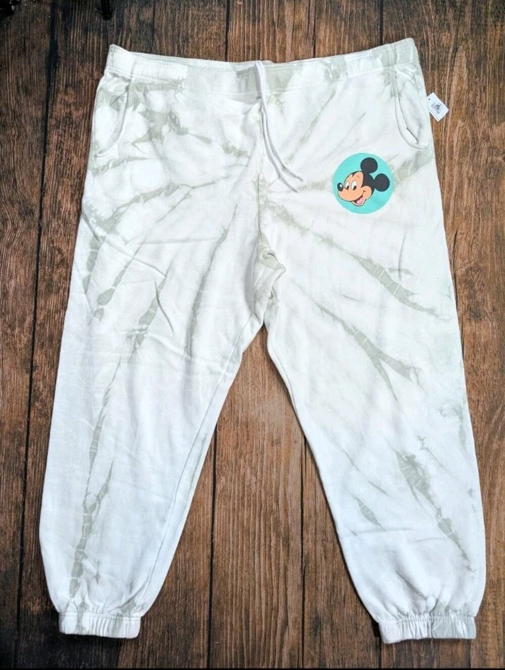 Disney Mickey Mouse Tie Dye Jogging Sweatpants Size XXL Unisex White Teal